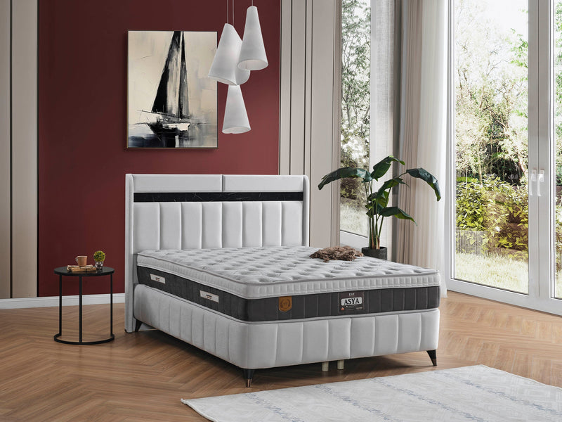 Asya Storage Bed With Headboard - Queen in Grey - 200-ELIF-ASY-150-EY393-SB