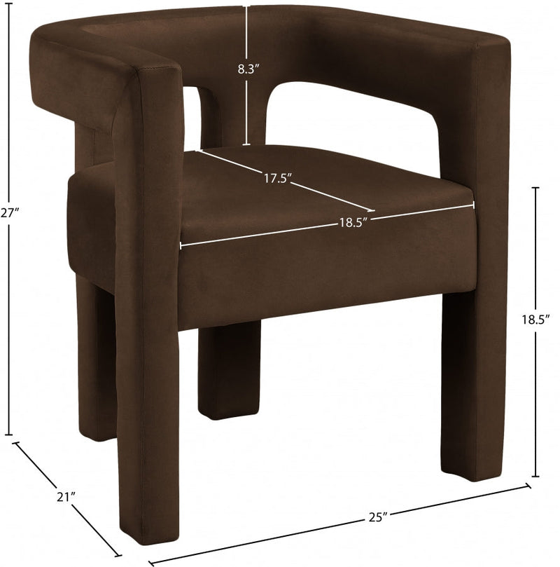 Athena Velvet Upholstered Dining Chair in Brown - 889Brown-C