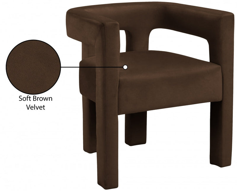 Athena Velvet Upholstered Dining Chair in Brown - 889Brown-C
