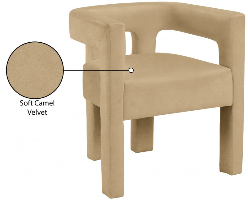 Athena Velvet Upholstered Dining Chair in Camel - 889Camel-C