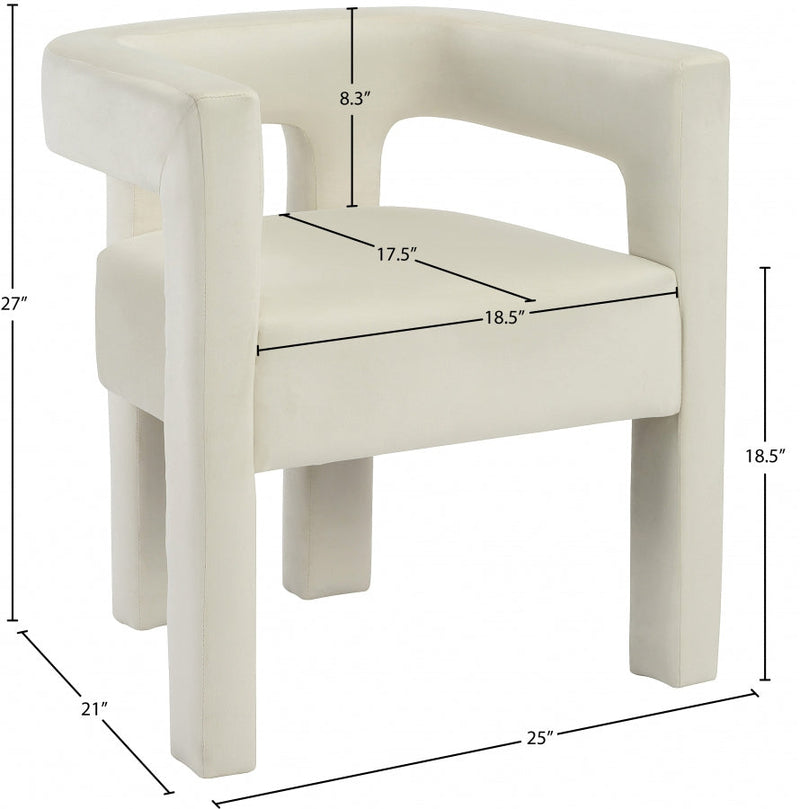 Athena Velvet Upholstered Dining Chair in Cream - 889Cream-C