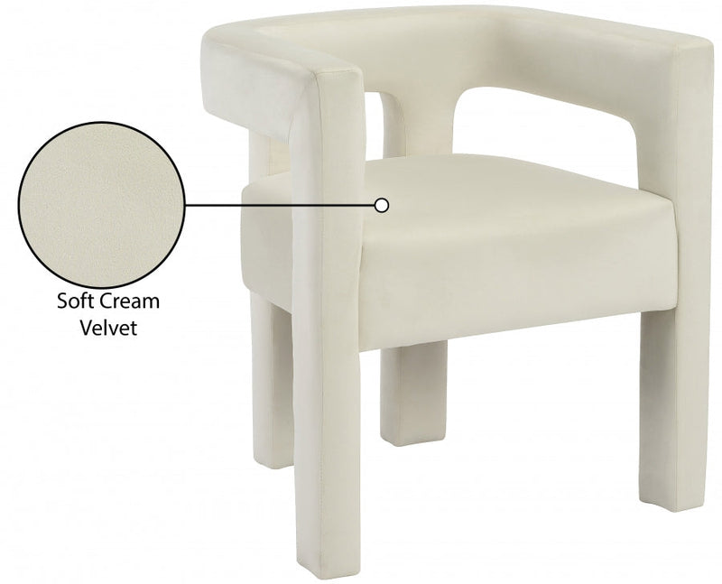 Athena Velvet Upholstered Dining Chair in Cream - 889Cream-C