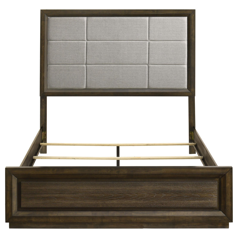Atlas 64-inch Queen Upholstered Panel Bed Grey and Dark Oak - 215971Q