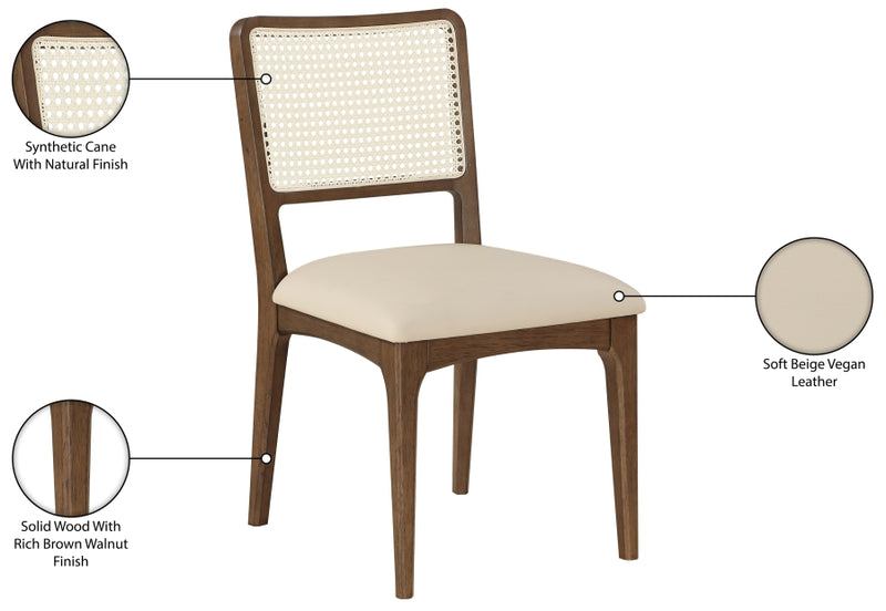 Atrium Cane Back And Vegan Leather Upholstered Seat Dining Chair in Beige, Set of 2 - 88071Beige-C