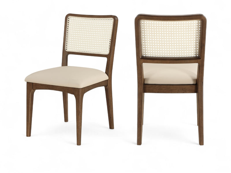 Atrium Cane Back And Vegan Leather Upholstered Seat Dining Chair in Beige, Set of 2 - 88071Beige-C
