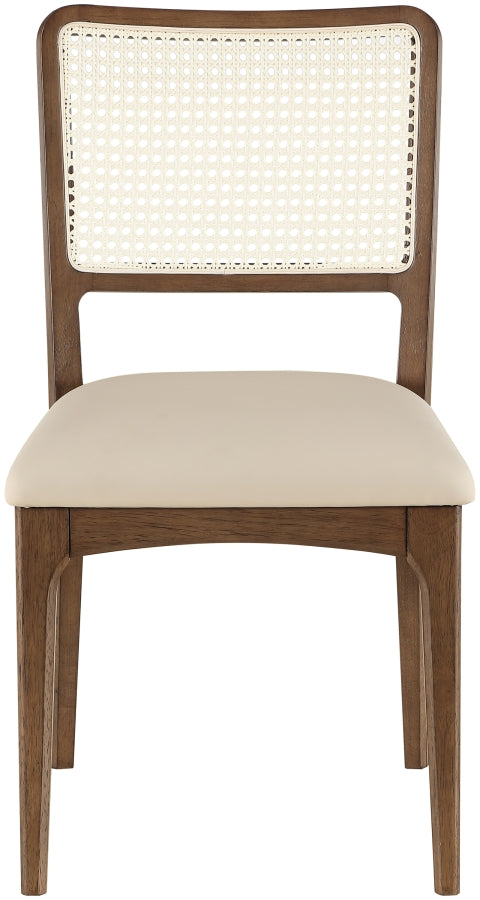 Atrium Cane Back And Vegan Leather Upholstered Seat Dining Chair in Beige, Set of 2 - 88071Beige-C
