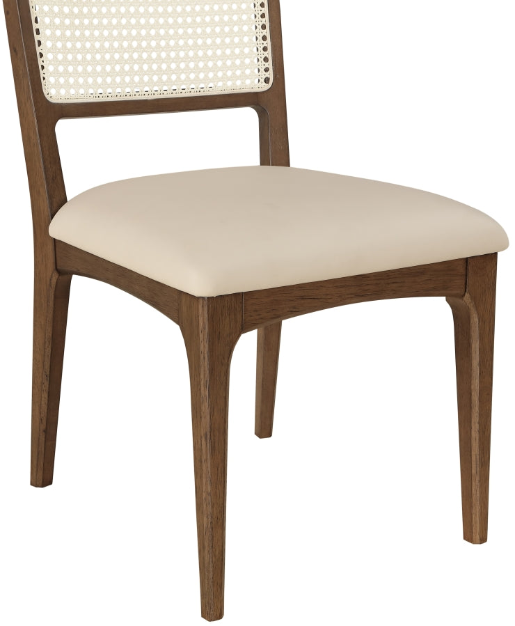 Atrium Cane Back And Vegan Leather Upholstered Seat Dining Chair in Beige, Set of 2 - 88071Beige-C