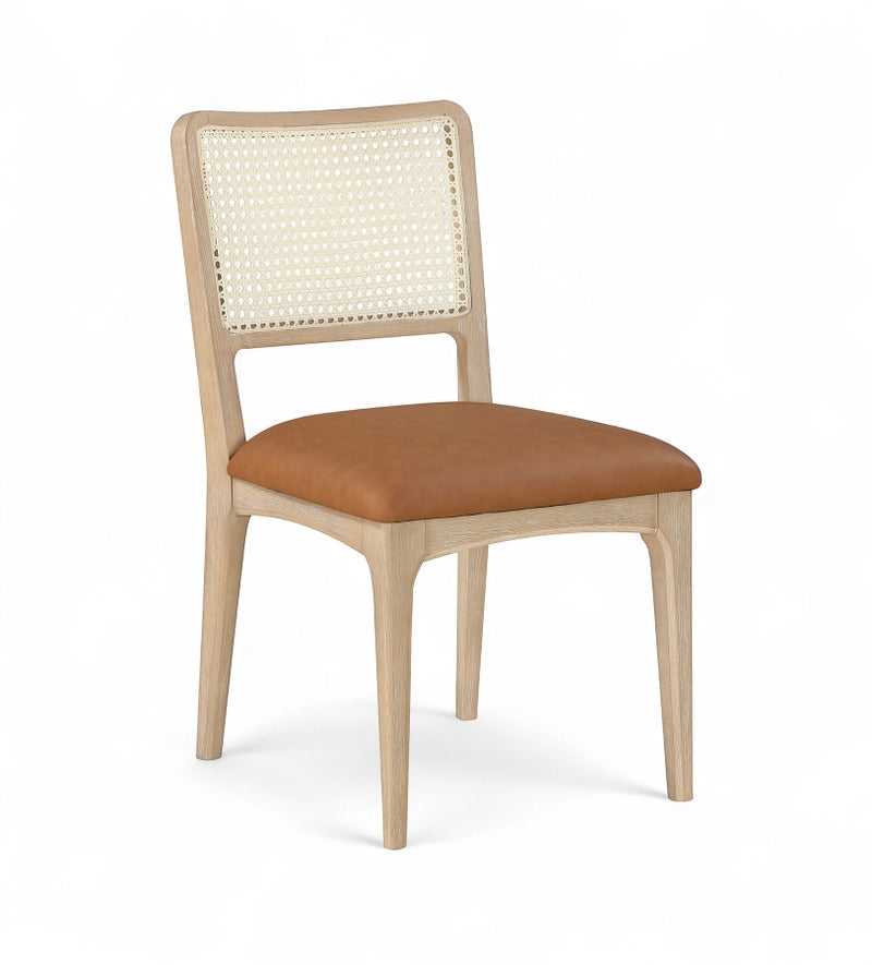 Atrium Cane Back And Vegan Leather Upholstered Seat Dining Chair in Cognac, Set of 2 - 88070Cognac-C