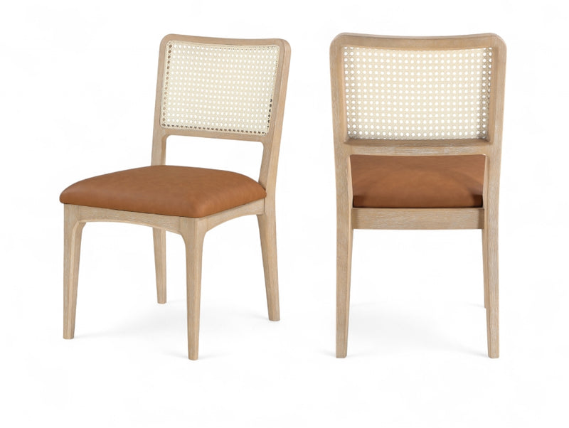 Atrium Cane Back And Vegan Leather Upholstered Seat Dining Chair in Cognac, Set of 2 - 88070Cognac-C
