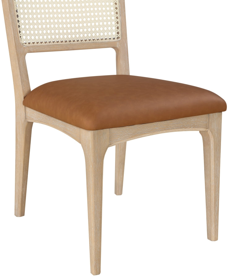 Atrium Cane Back And Vegan Leather Upholstered Seat Dining Chair in Cognac, Set of 2 - 88070Cognac-C