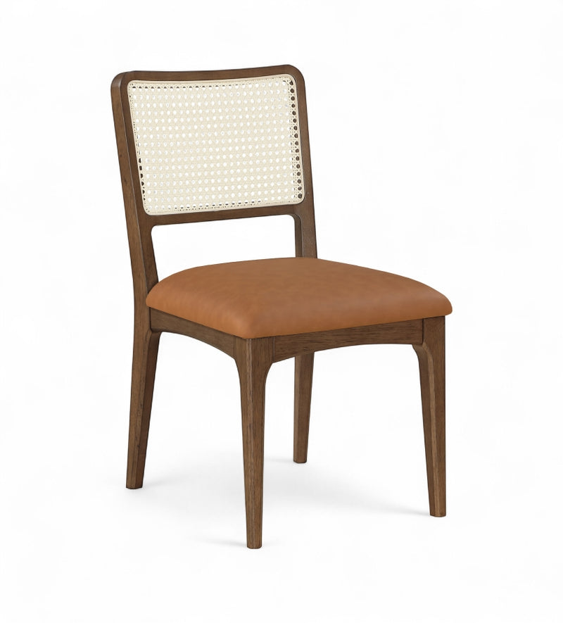 Atrium Cane Back And Vegan Leather Upholstered Seat Dining Chair in Cognac, Set of 2 - 88071Cognac-C