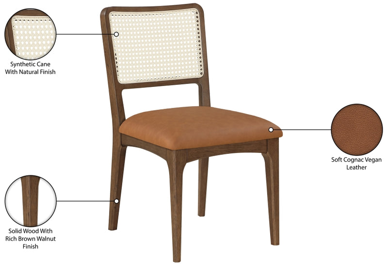 Atrium Cane Back And Vegan Leather Upholstered Seat Dining Chair in Cognac, Set of 2 - 88071Cognac-C