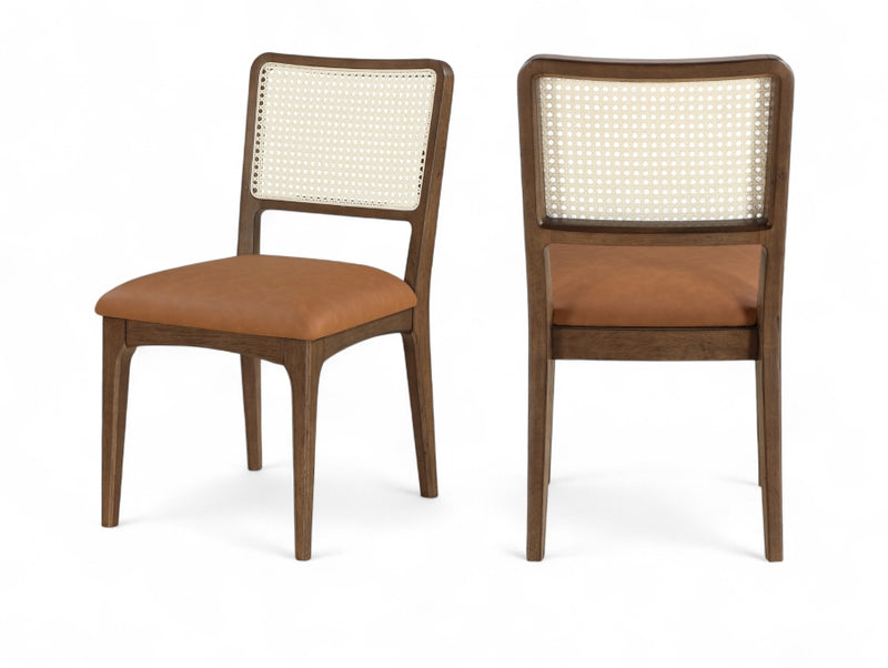 Atrium Cane Back And Vegan Leather Upholstered Seat Dining Chair in Cognac, Set of 2 - 88071Cognac-C