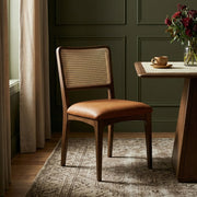 Atrium Cane Back And Vegan Leather Upholstered Seat Dining Chair in Cognac, Set of 2 - 88071Cognac-C