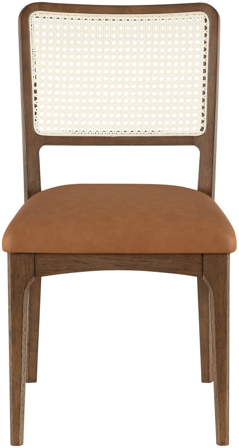 Atrium Cane Back And Vegan Leather Upholstered Seat Dining Chair in Cognac, Set of 2 - 88071Cognac-C