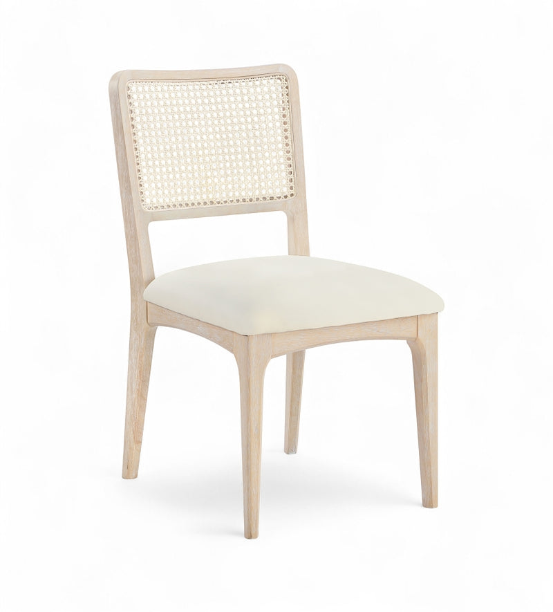 Atrium Cane Back And Vegan Leather Upholstered Seat Dining Chair in Cream, Set of 2 - 88070Cream-C