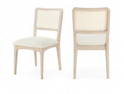 Atrium Cane Back And Vegan Leather Upholstered Seat Dining Chair in Cream, Set of 2 - 88070Cream-C