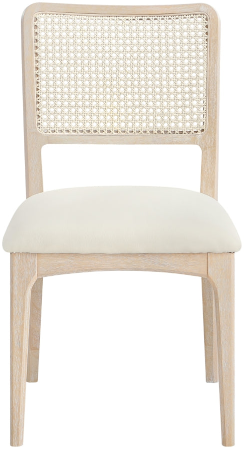 Atrium Cane Back And Vegan Leather Upholstered Seat Dining Chair in Cream, Set of 2 - 88070Cream-C