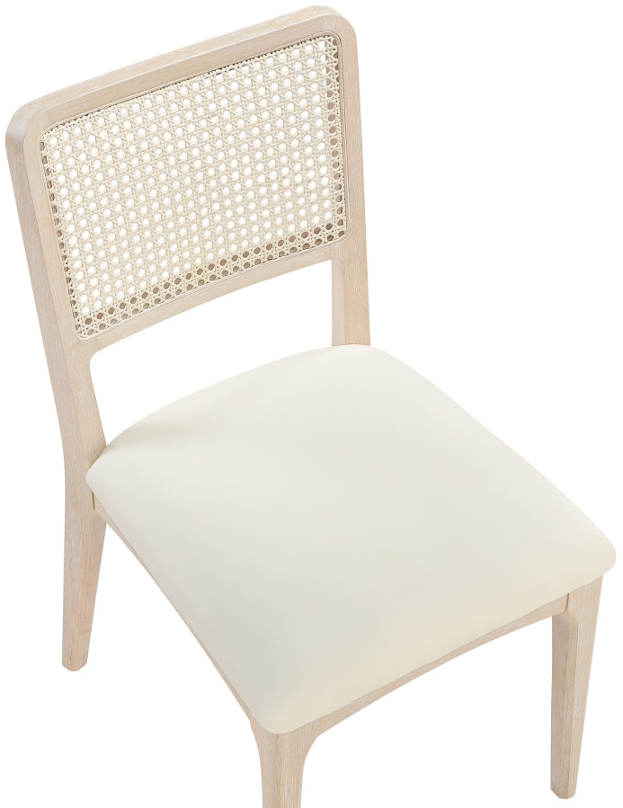 Atrium Cane Back And Vegan Leather Upholstered Seat Dining Chair in Cream, Set of 2 - 88070Cream-C