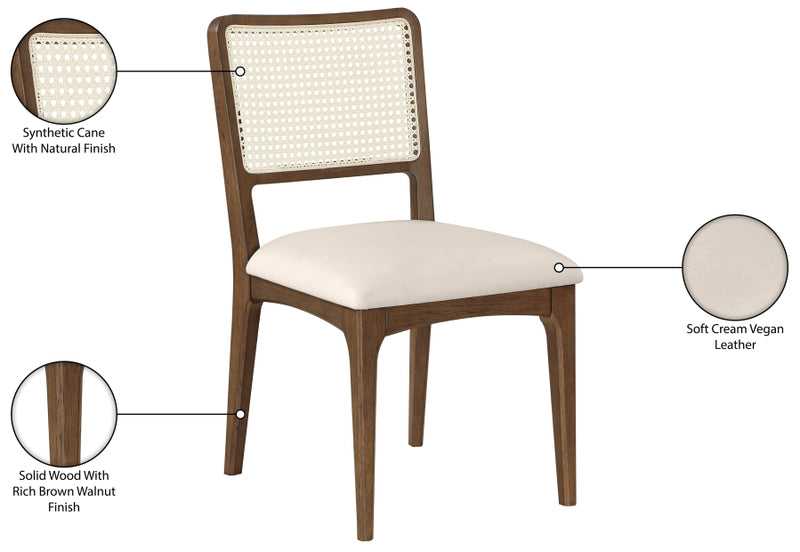 Atrium Cane Back And Vegan Leather Upholstered Seat Dining Chair in Cream, Set of 2 - 88071Cream-C