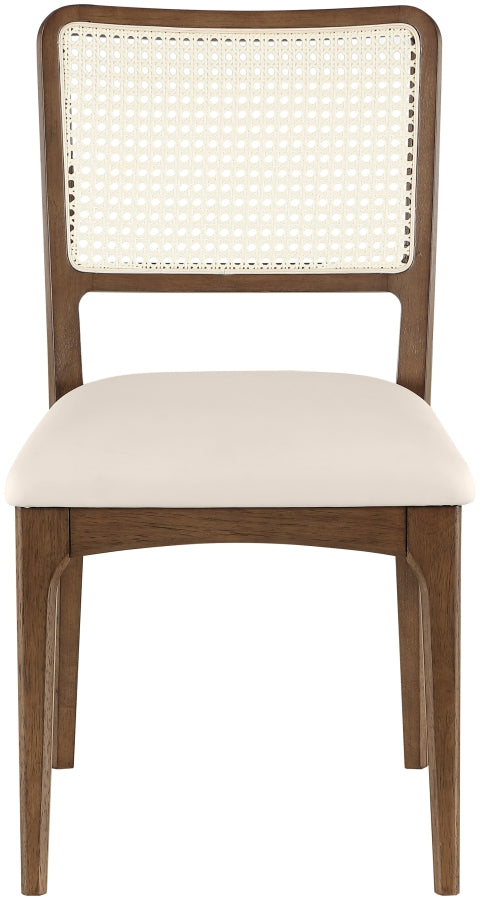 Atrium Cane Back And Vegan Leather Upholstered Seat Dining Chair in Cream, Set of 2 - 88071Cream-C