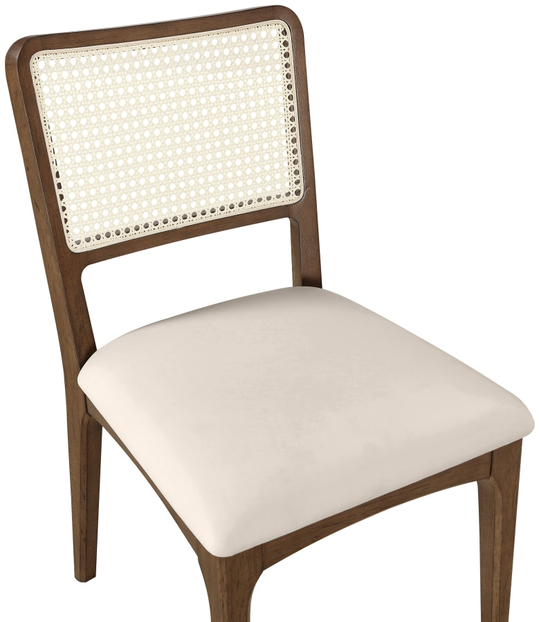 Atrium Cane Back And Vegan Leather Upholstered Seat Dining Chair in Cream, Set of 2 - 88071Cream-C