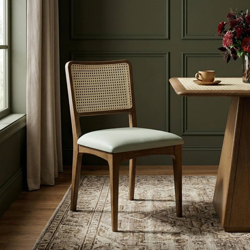 Atrium Cane Back And Vegan Leather Upholstered Seat Dining Chair in Mint, Set of 2 - 88071Mint-C
