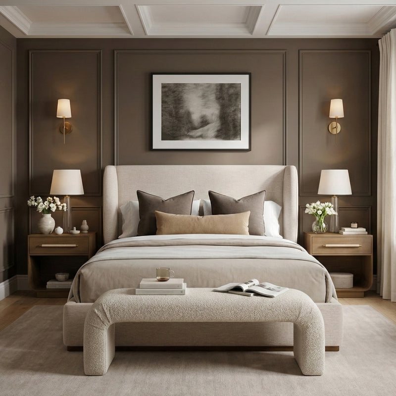 Aurin Linen Textured Fabric Upholstered King Bed in Beige - B1285Beige-K