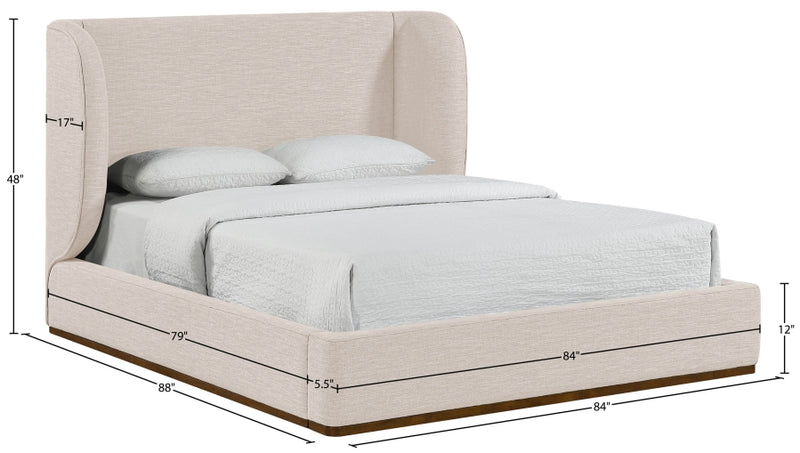 Aurin Linen Textured Fabric Upholstered King Bed in Beige - B1285Beige-K
