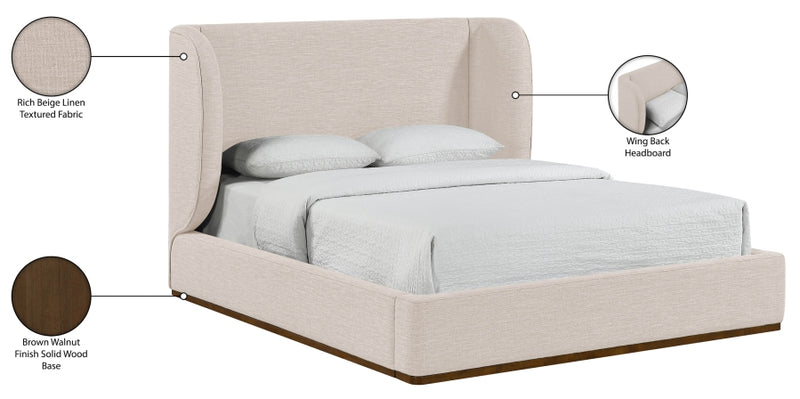 Aurin Linen Textured Fabric Upholstered King Bed in Beige - B1285Beige-K