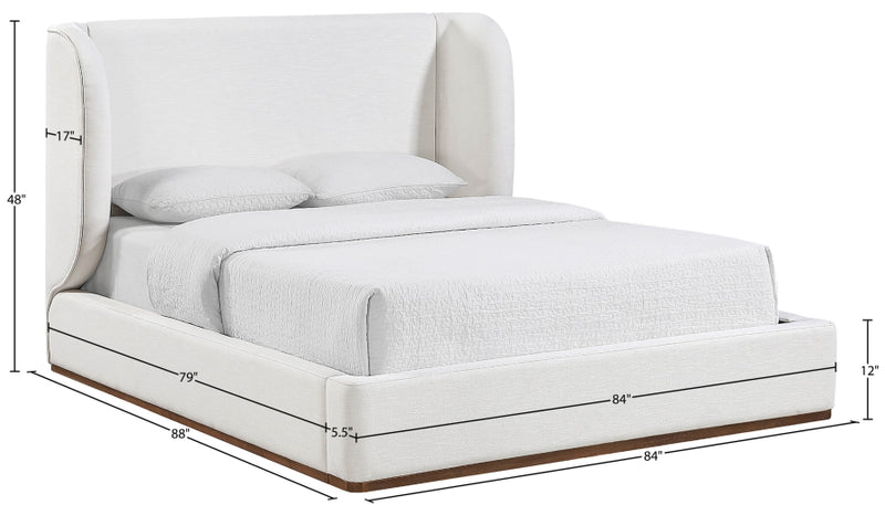 Aurin Linen Textured Fabric Upholstered King Bed in Cream - B1285Cream-K