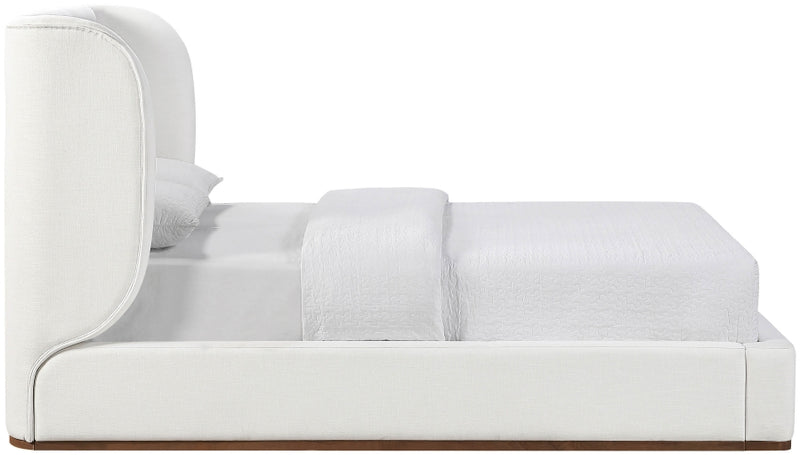 Aurin Linen Textured Fabric Upholstered King Bed in Cream - B1285Cream-K