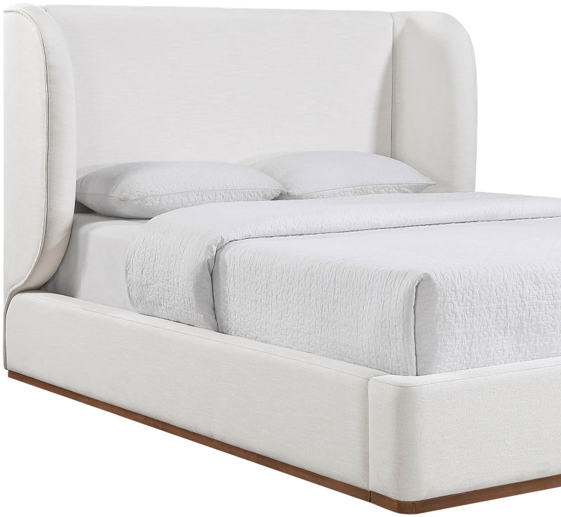 Aurin Linen Textured Fabric Upholstered King Bed in Cream - B1285Cream-K