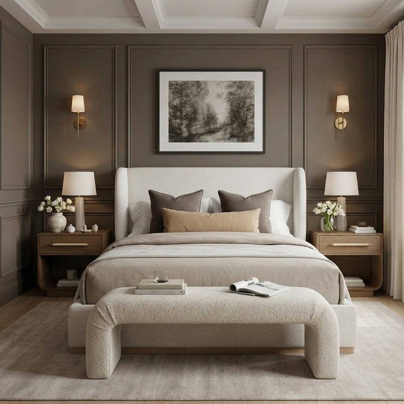 Aurin Linen Textured Fabric Upholstered King Bed in Cream - B1286Cream-K