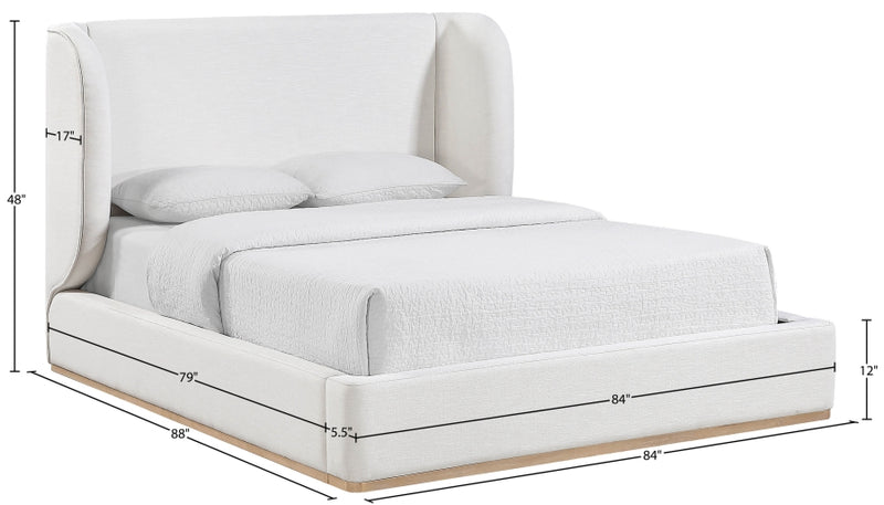 Aurin Linen Textured Fabric Upholstered King Bed in Cream - B1286Cream-K