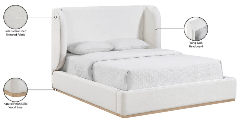 Aurin Linen Textured Fabric Upholstered King Bed in Cream - B1286Cream-K
