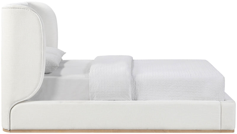 Aurin Linen Textured Fabric Upholstered King Bed in Cream - B1286Cream-K