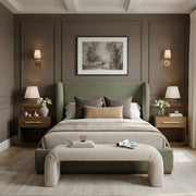 Aurin Linen Textured Fabric Upholstered King Bed in Olive - B1285Olive-K