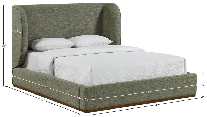 Aurin Linen Textured Fabric Upholstered King Bed in Olive - B1285Olive-K