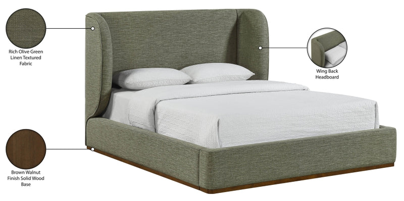 Aurin Linen Textured Fabric Upholstered King Bed in Olive - B1285Olive-K
