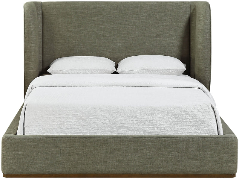 Aurin Linen Textured Fabric Upholstered King Bed in Olive - B1285Olive-K