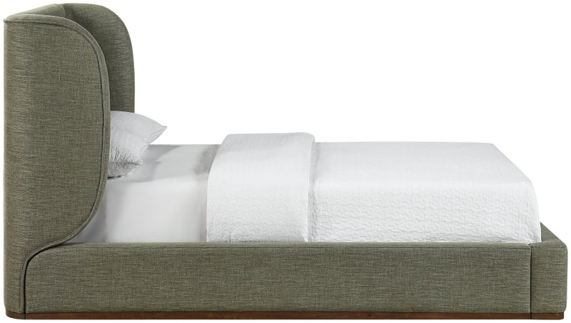 Aurin Linen Textured Fabric Upholstered King Bed in Olive - B1285Olive-K