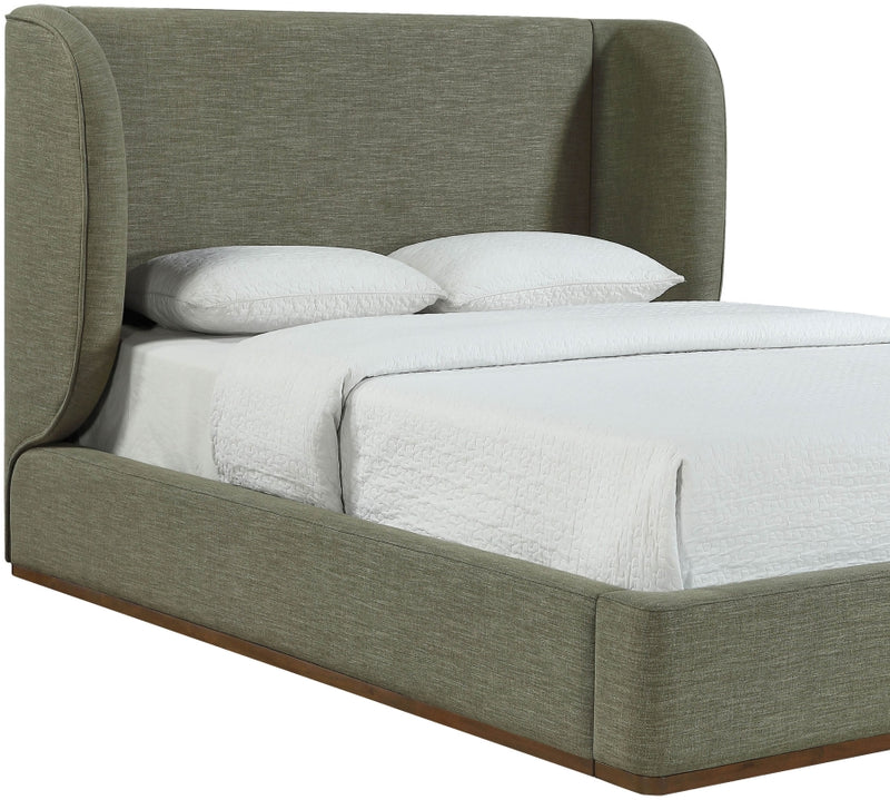 Aurin Linen Textured Fabric Upholstered King Bed in Olive - B1285Olive-K