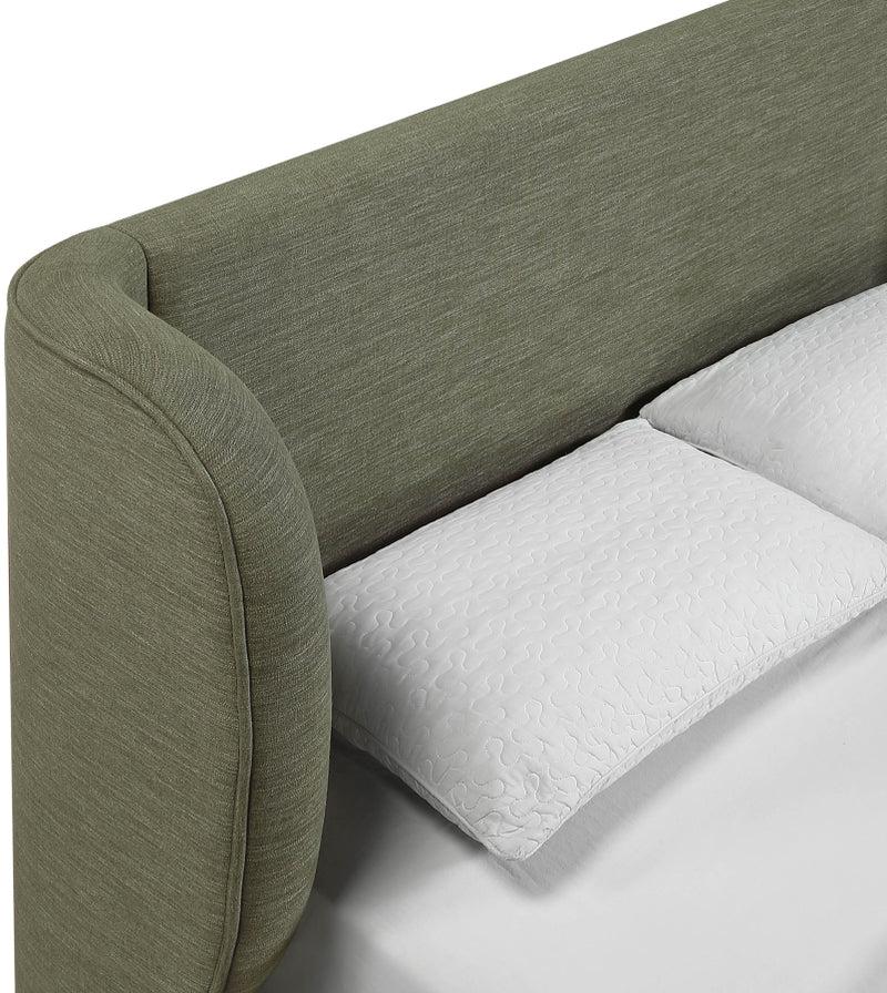 Aurin Linen Textured Fabric Upholstered King Bed in Olive - B1285Olive-K