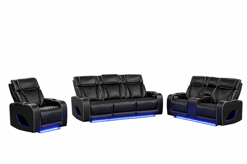 Aurora Black Sofa & Loveseat & Chair - AURORA-BK-SLC