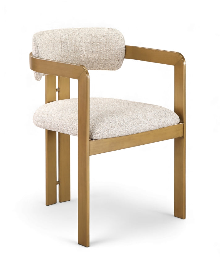 Aurum Linen Textured Fabric Upholstered And Brushed Brass Iron Frame Dining Chair in Beige, Set of 2 - 88088Beige-C