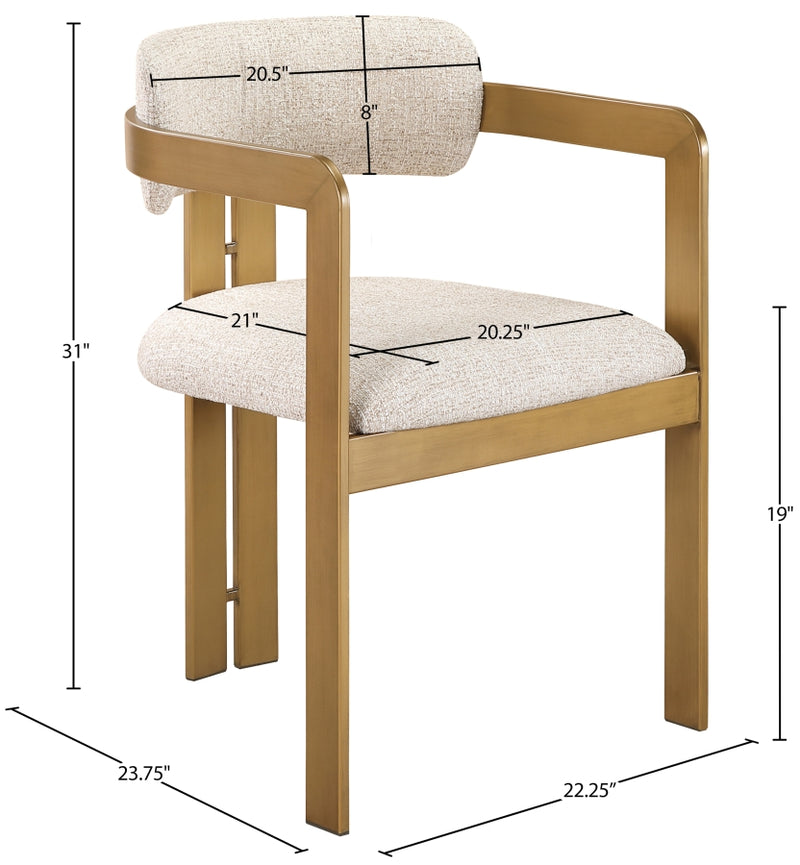 Aurum Linen Textured Fabric Upholstered And Brushed Brass Iron Frame Dining Chair in Beige, Set of 2 - 88088Beige-C