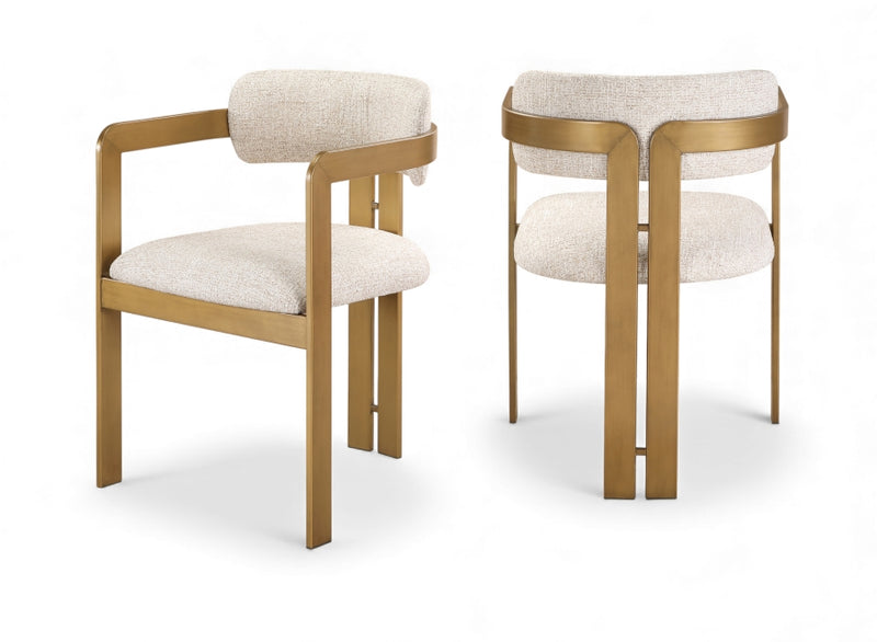 Aurum Linen Textured Fabric Upholstered And Brushed Brass Iron Frame Dining Chair in Beige, Set of 2 - 88088Beige-C