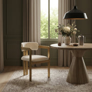Aurum Linen Textured Fabric Upholstered And Brushed Brass Iron Frame Dining Chair in Beige, Set of 2 - 88088Beige-C