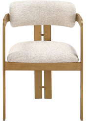 Aurum Linen Textured Fabric Upholstered And Brushed Brass Iron Frame Dining Chair in Beige, Set of 2 - 88088Beige-C